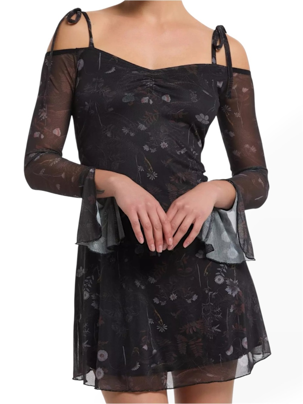 Cosmic Aura Snake Dark Floral Bell Sleeve Dress XL Witchy Dark Academia